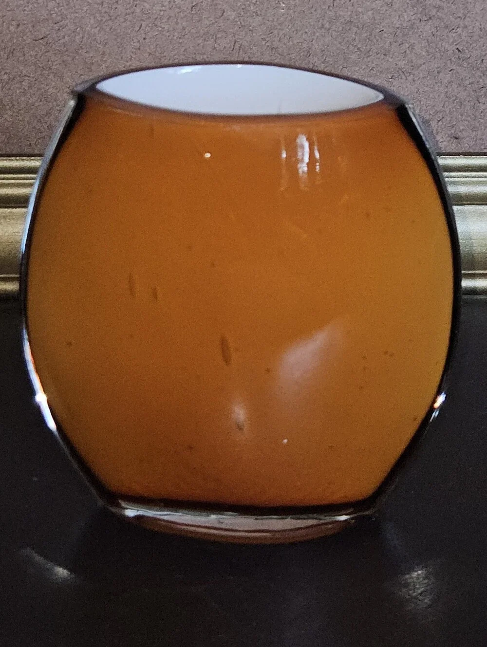 Vintage Amber Glass Votive Candle Holder or Vase w White Glass Inside